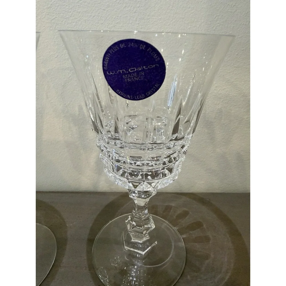 Vintage W.M Dalton 24% French Lead Crystal 2 Goblets Original Stickers On Them